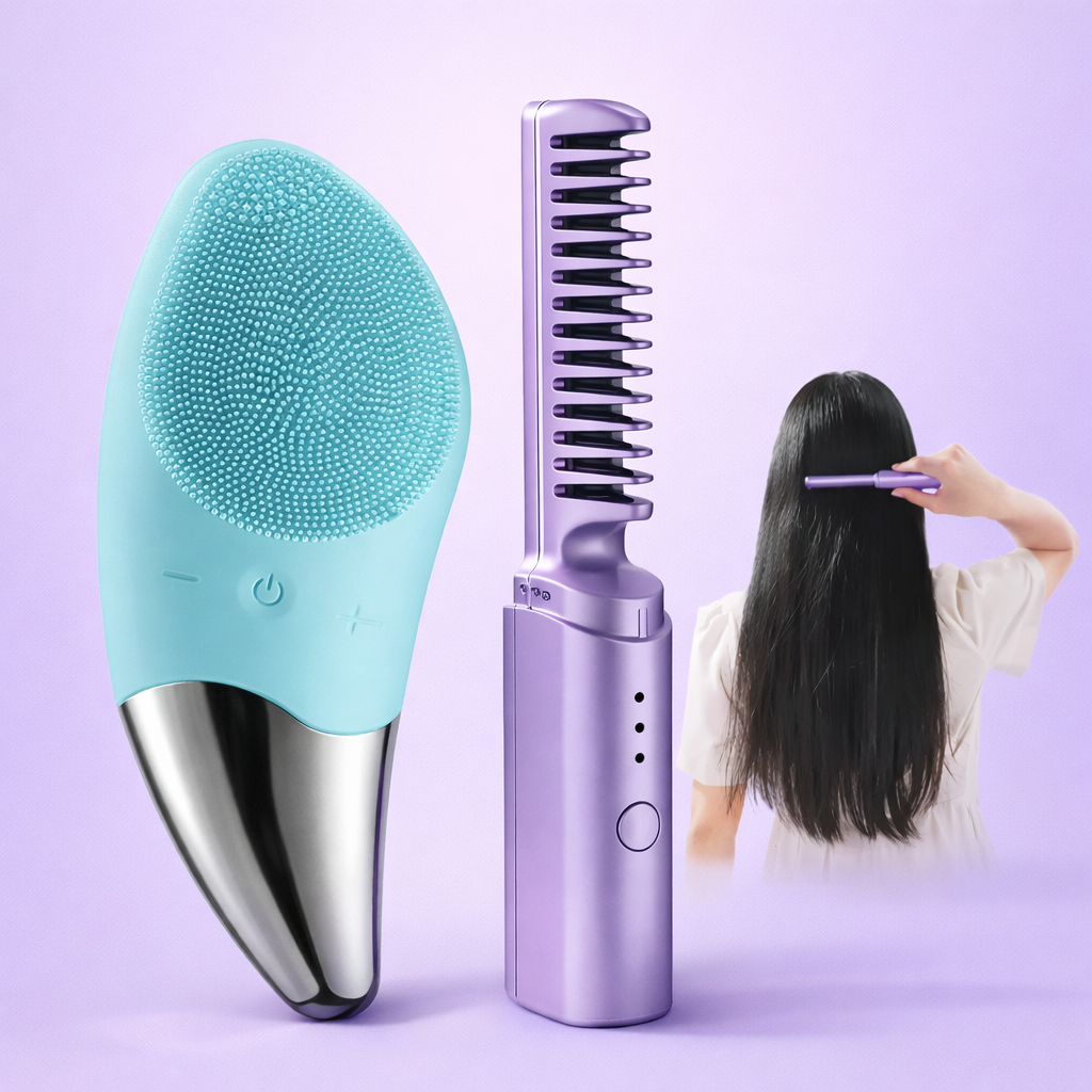 Cepillo alisador recargable + exfoliante facial Ultrasónico